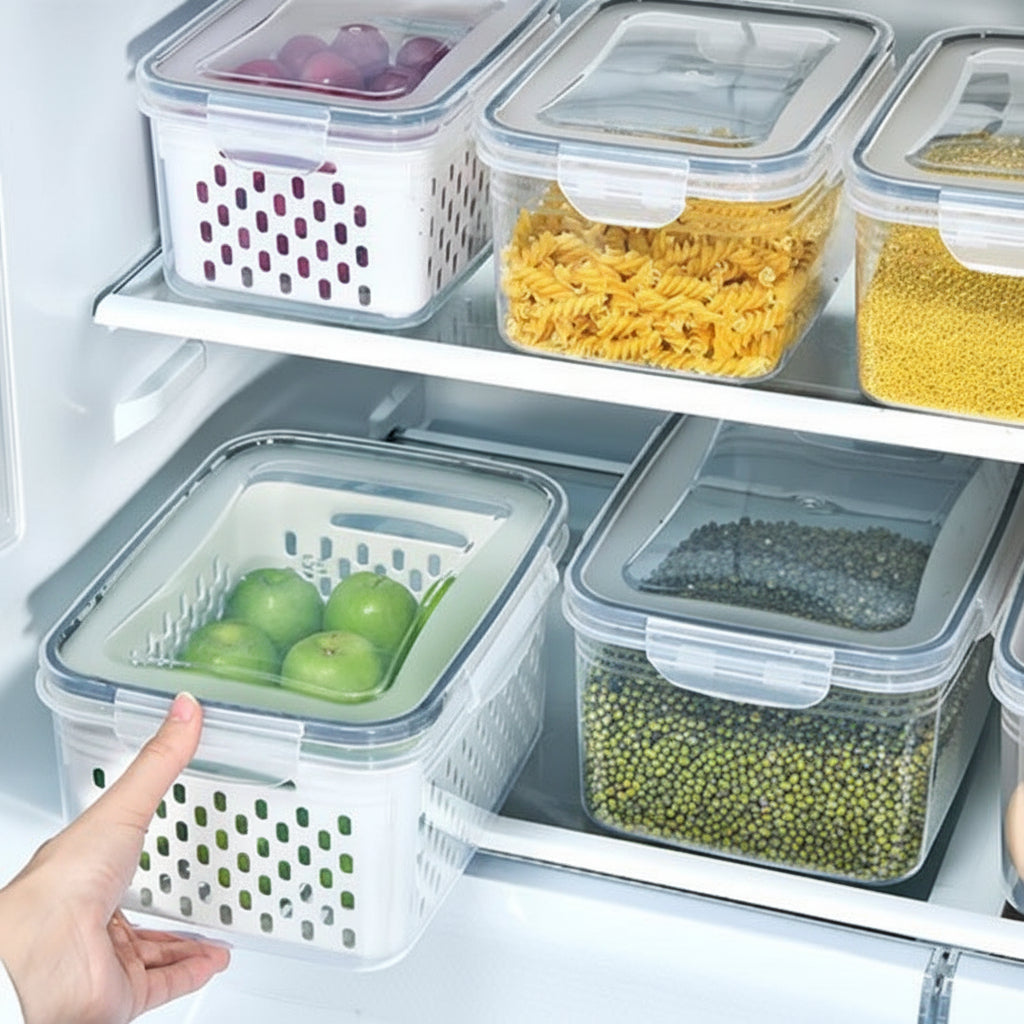 Boite alimentaire remplie dans frigo