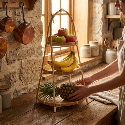 Corbeille a fruits sur comptoir remplie de fruits