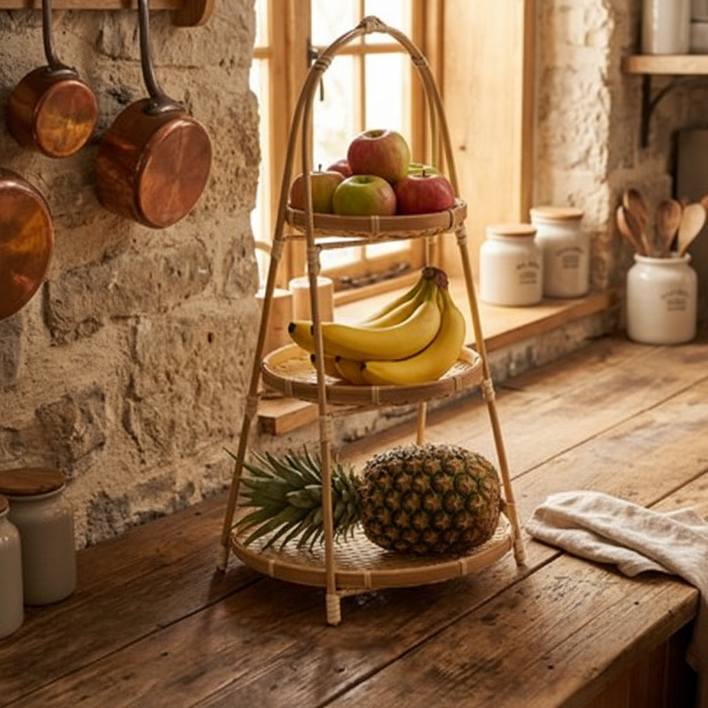 Corbeille a fruits sur comptoir remplie de fruits