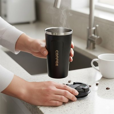Femme qui rince le Mug isotherme noir