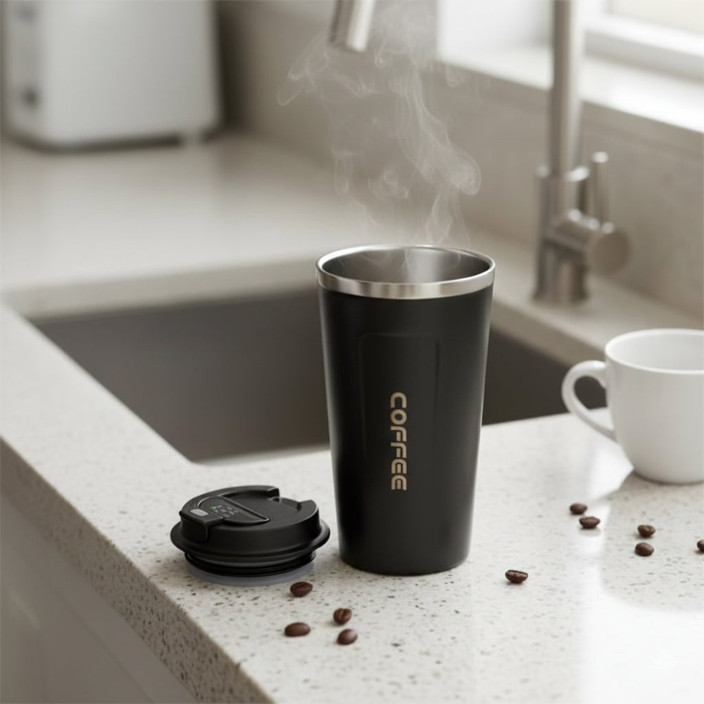 Femme qui rince le Mug isotherme noir