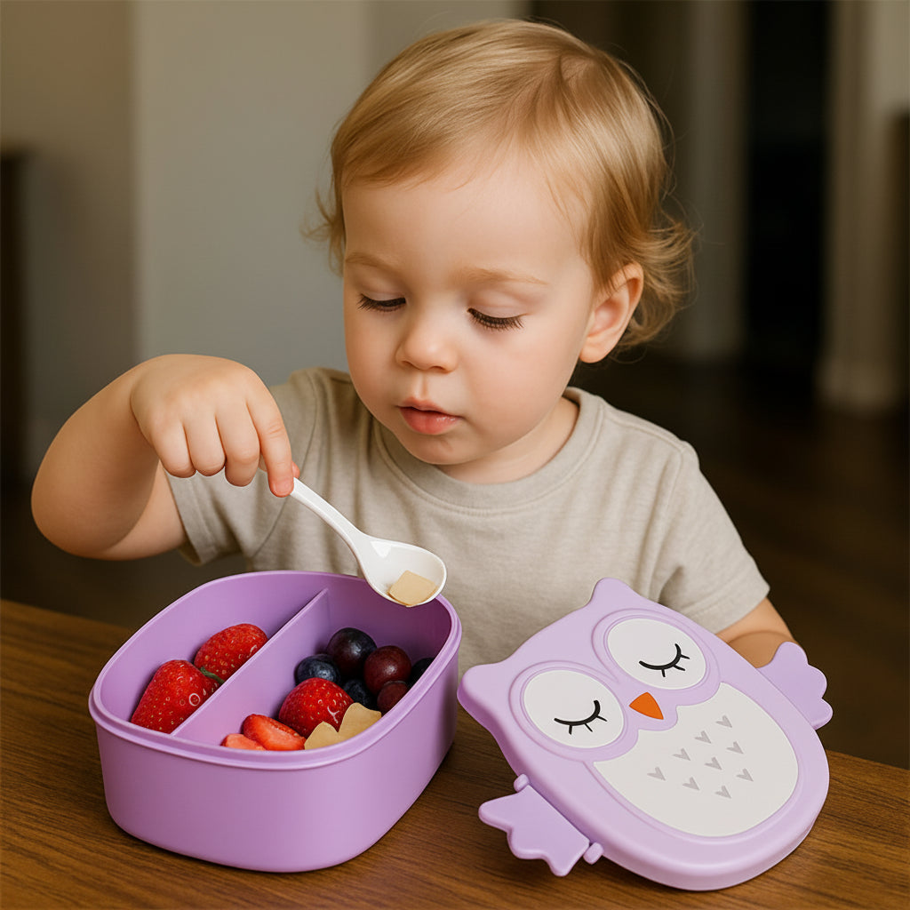 Fille qui mange dans le lunch box enfant