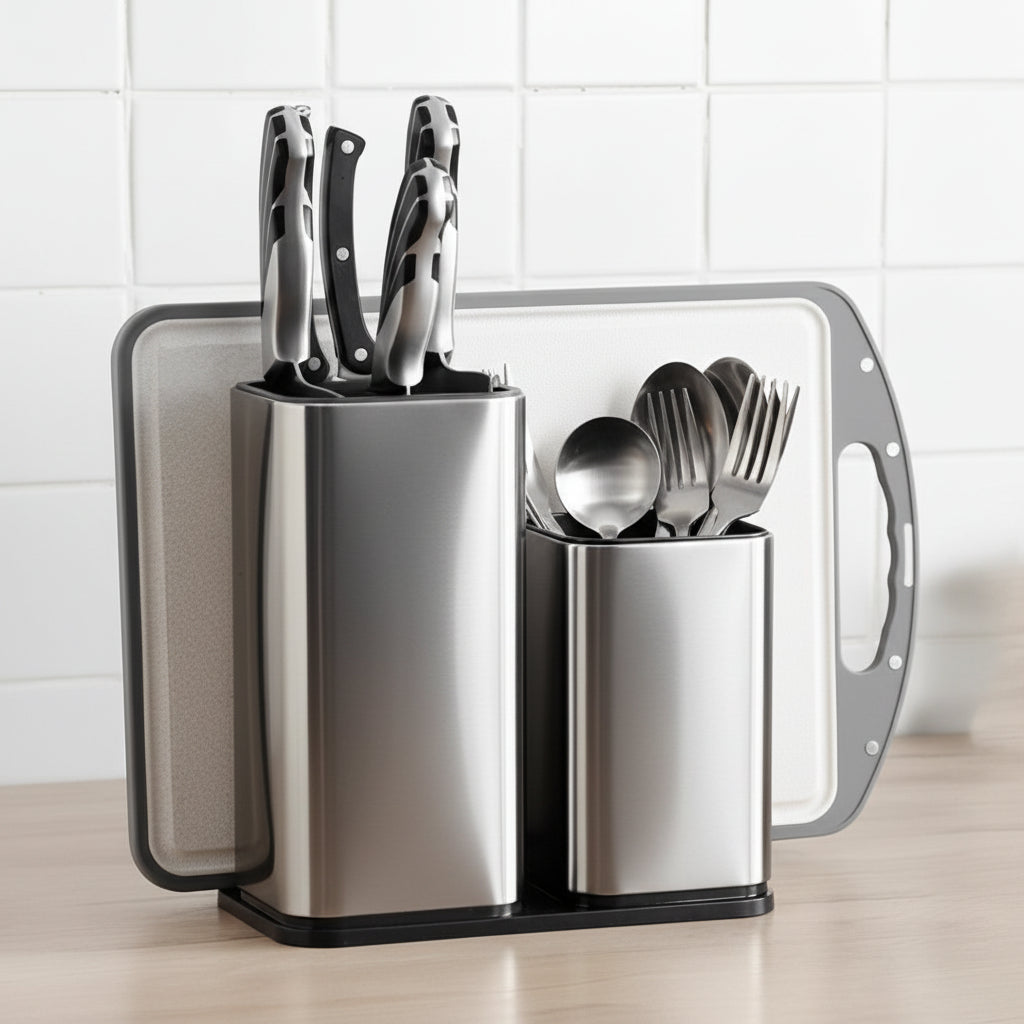 Rangement pour couverts avec ustensiles et planche