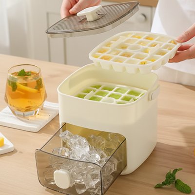 Bac a glacon avec glace dans le compartiment