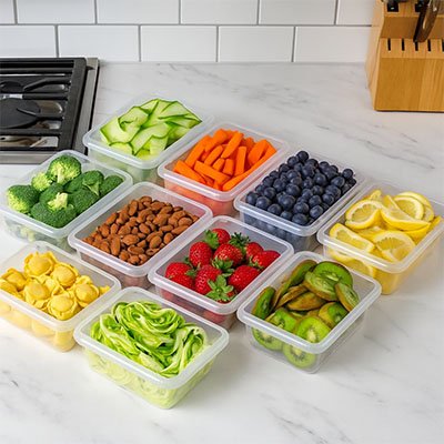 Boite alimentaire avec légumes et fruits