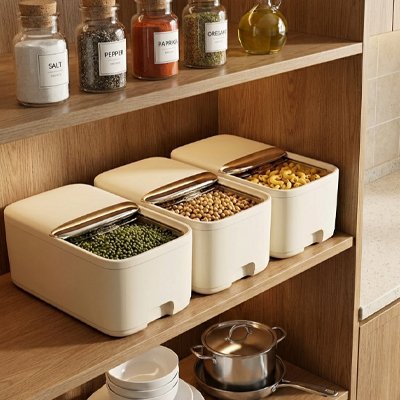 Boite de conservation alimentaire avec pâtes et légumineuses