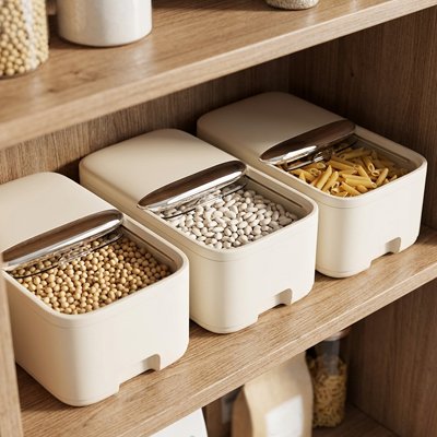 Boite de conservation alimentaire dans le placard avec légumineuses
