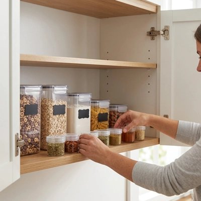 Boite de conservation alimentaire rangée dans placard