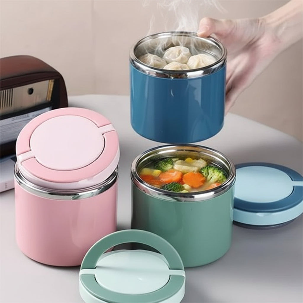 Boite isotherme bleu rose et vert avec repas chauds