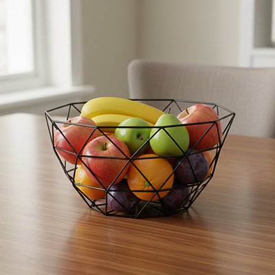 Corbeille a fruit noire avec fruits