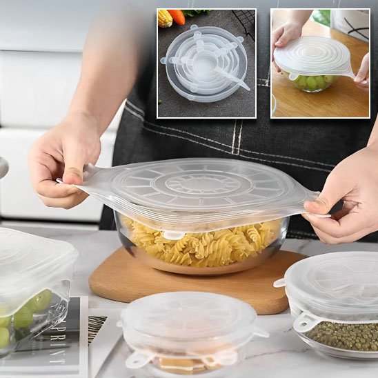 Couvercle en silicone sur plat de pâtes