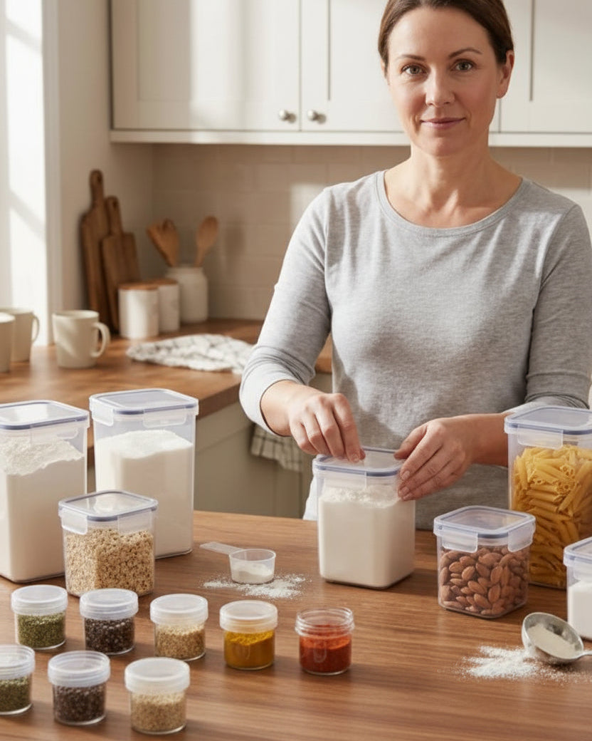 Dame qui utilise la boite de conservation alimentaire