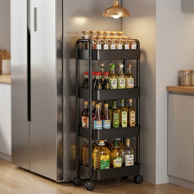 Desserte a roulettes quatre niveaux à côté du frigo 