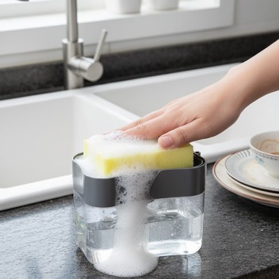 Distributeur liquide vaisselle​ avec personne qui utilise