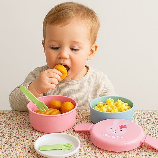 Enfant qui mange dans son lunch box enfant rose