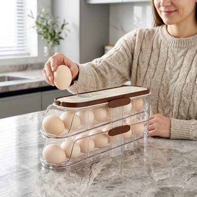 Femme qui dépose un oeuf dans la Boite à oeufs