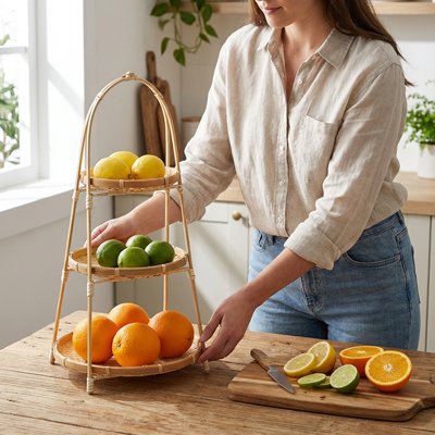 Femme qui place les fruits dans la corbeille a fruits 