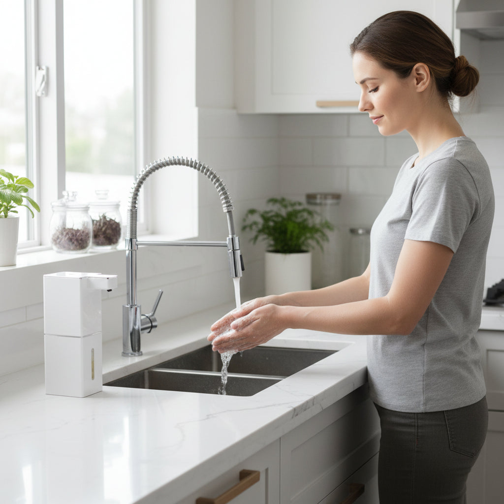 Femme qui utilise le Distributeur de savon 