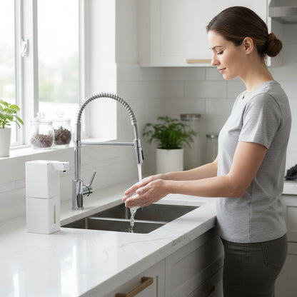 Femme qui utilise le Distributeur de savon 