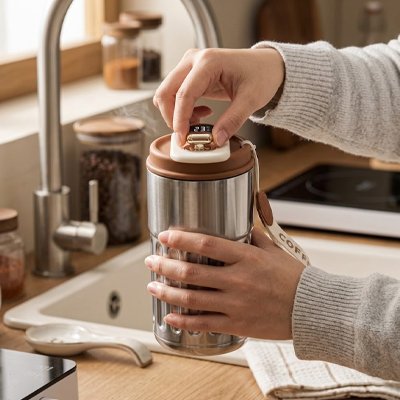 Femme qui utilise le Mug isotherme 