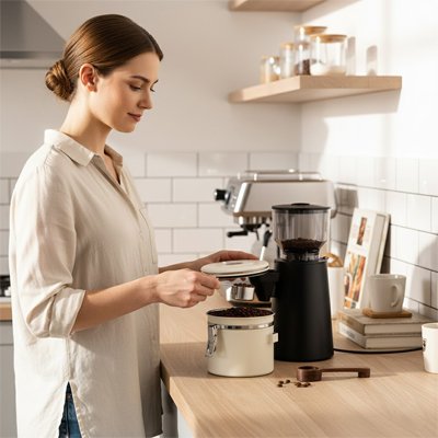 Femme qui utilse le boite a cafe​ 