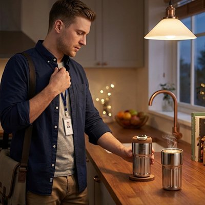 Homme qui boit dans son Mug isotherme 