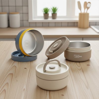 Lunch box isotherme bleu beige blanche