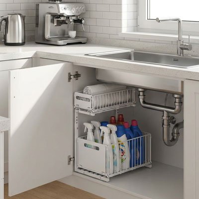 Organisateur placard cuisine blanc sous evier