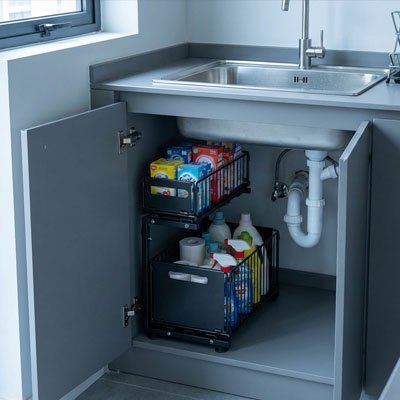 Organisateur placard cuisine noir sous evier