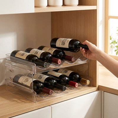 Porte bouteilles rempli de bouteilles de vin dans le placard