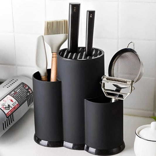 Porte couteaux noir avec compartiments pour autres compartiments