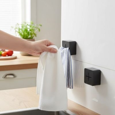 Porte torchon cuisine avec torchon blanc
