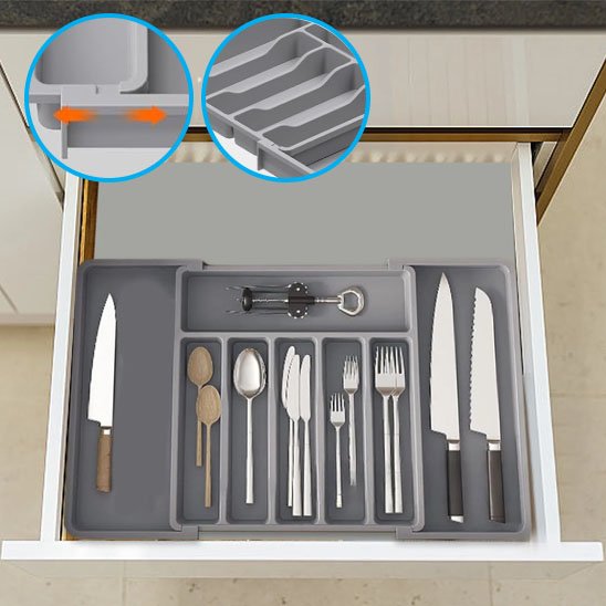 Range couvert gris avec couverts