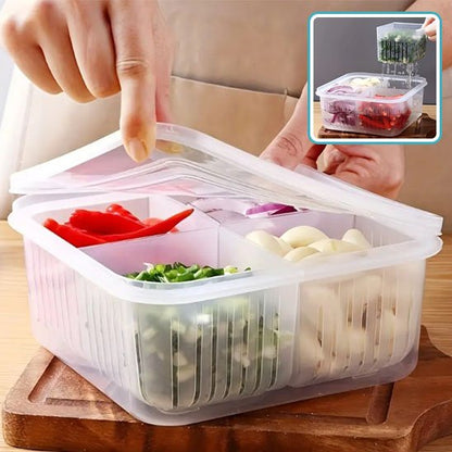 Rangement frigo avec légumes dans quatre compartiments