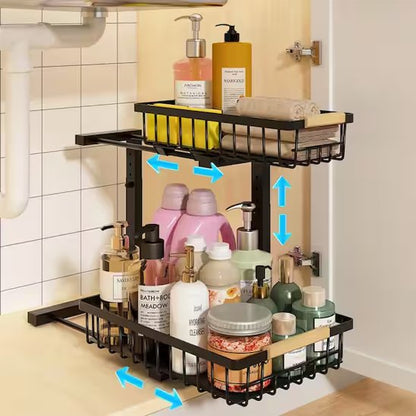 Rangement sous évier avec produits beauté