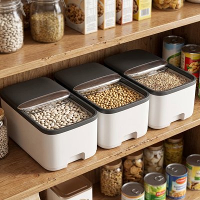 Trois boites de conservation alimentaire dans le placard 